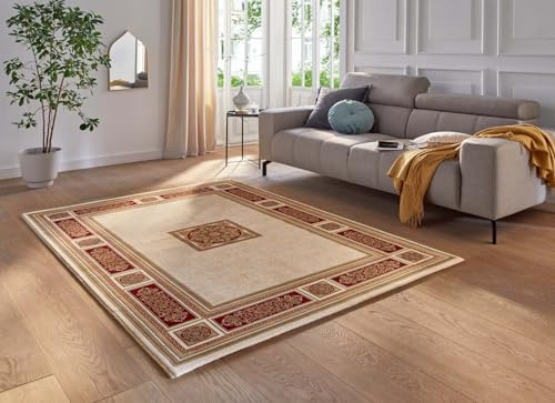 Taracarpet moderner Designer Orient Kurzflor Teppich edle Luxus Qualität im Aubusson Palast Design für Wohnzimmer, Schlafzimmer und Esszimmer Gold-rot 160x230 cm