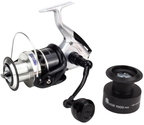 Carrete de Pesca Thor 7000 Pro - Surfcasting, Pesca de Fondo, 2 Bobinas, 14Kg Freno, 6 Rodamientos, Carrete Mar y Agua Salada