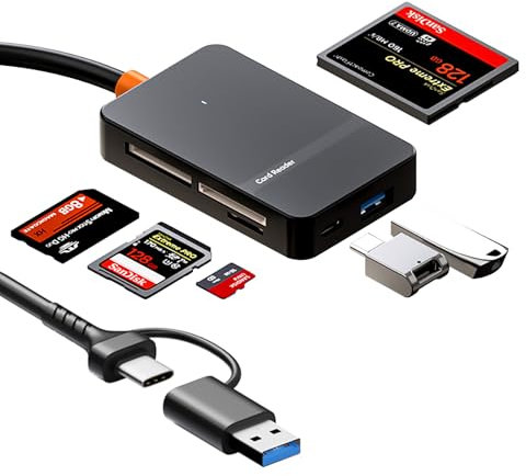 Lector de Tarjetas SD, USB C USB3.0 Card Reader Múltiples 6-en-1 para SD/microSD/Compact Flash/Memory Stick/TF, Compatible con Windows Mac Linux Chrome OS, 5Gbps Hot Swap con Luces LED de Control