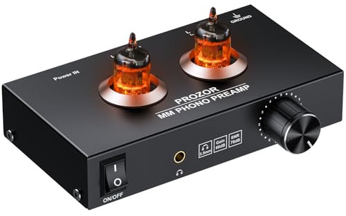 PROZOR Phono Preamp - Hi-Fi Phono Preamplifier with JAN 5654W Vacuum Tubes Audio Pre Amp for MM Turntables Headphone Tube Amplifier with Volume Bass Treble Control Support RCA Input & RCA 3.5mm Output