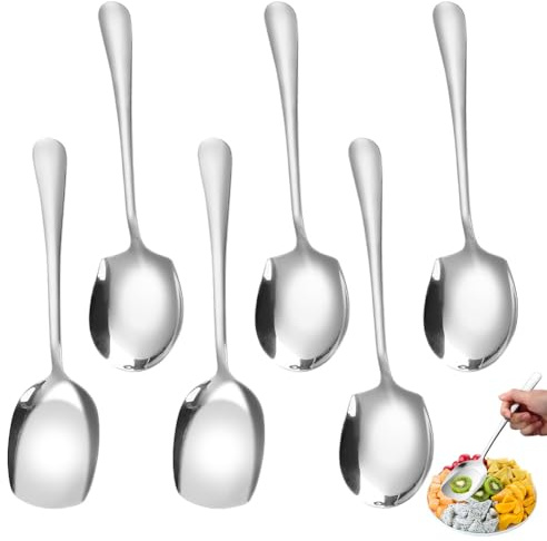 Lot de 6 cuillères à soupe de buffet en acier inoxydable - Grande cuillère de service avec long manche - Couverts à salade - Cuillères de service pour cuisine, salle à manger