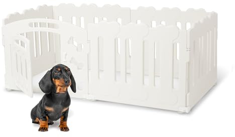 Coolfish Puppy Pen, Dog Pen with Lockable Door, Easy to Assemble Dog Play Pen, Sturdy & Non-Slip Dog Play Pens for Indoors, Stable Puppy Play Pen, Safe Dog Fence 155x78xH60cm, White