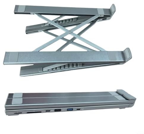 GLFLOW Estación de acoplamiento 6 en 1 USB-C para portátil con 100 W PD, SD/TF, USB 3.0, aluminio ergonómico ajustable, color plateado