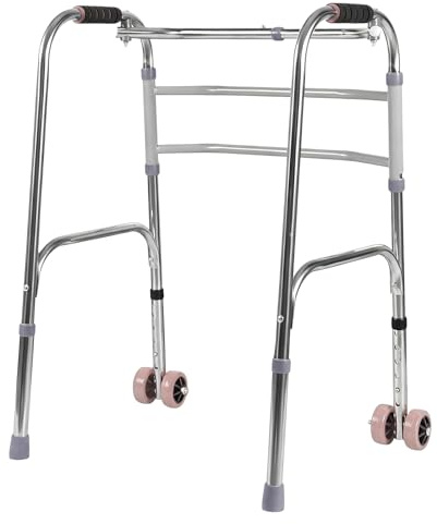 Whemyreat Déambulateur pour personnes âgées, cadre de marche avec 2 roulettes pivotantes, pliable et portable, réglable en hauteur, aide au redressement pour personnes âgées et adultes, jusqu'à 160 kg
