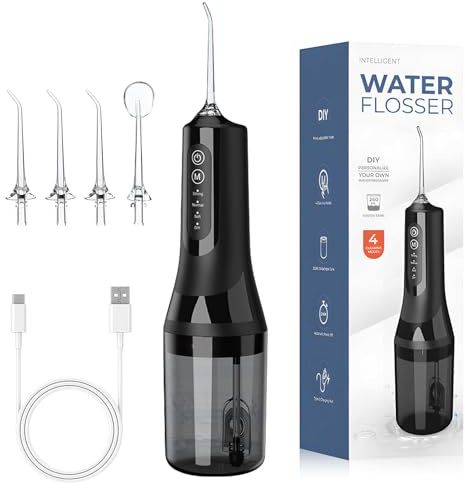 Anluomania Jet Dentaire Hydropulseur Portable, Hydropulseur Dentaire avec 4 Modes et 4 Buses, Irrigateur Oral de 260ML, Water Flosser for Teeth, Hydropulseurs Et Irrigateurs, Étanche IPX7 USB-C Chargé