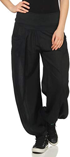 Malito Damen Stoffhose leicht | Pumphose zum Tanzen | Freizeithose zum Chillen | Haremshose - Sommerhose 17633 (schwarz)