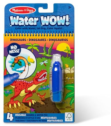 Melissa & Doug Water Wow! Libro Magico da Colorare con Pennello ad Acqua - Tema Dinosauri, Gioco Educativo da Viaggio per Bambini, 3+ Anni