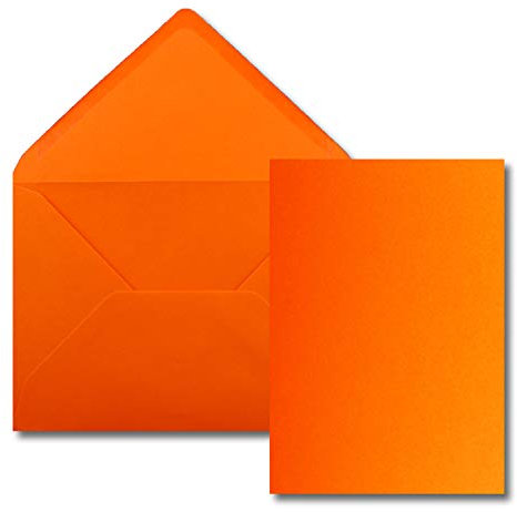 FarbenFroh by GUSTAV NEUSER 25 Stück Karte mit Umschlag Set - Einzel-Karten Din A5-14,8 x 21 cm orange mit Brief-Umschlägen Din C5-15,4 x 22 cm orange - Nassklebung