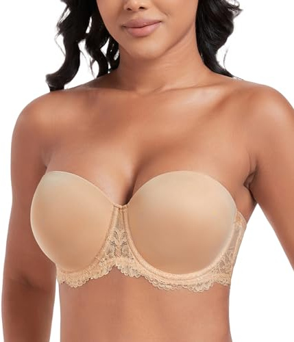 DotVol Women's Full Figure Strapless Bra Multiway Plus Size Underwire Contour Beauty Back Bra(Nude,36D)