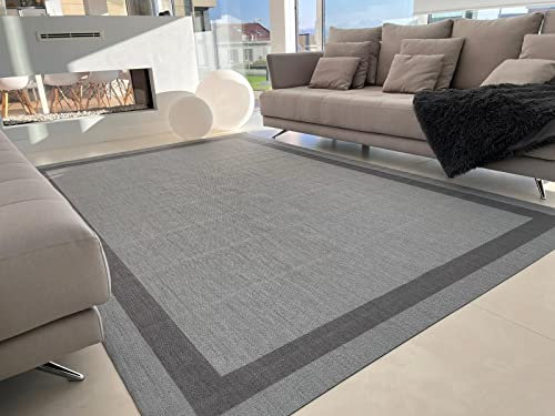 Alfombra vinilica de Tejido Trenzado de Alta Gama Lavable Antideslizante Alfombra Resistentes para Salon Cocina baño Pasillo - 060x120 cm., GRECA-Plata