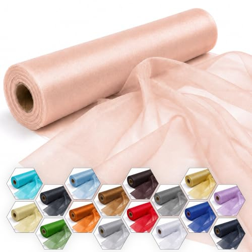 Trimming Shop Rose Gold Snow Sheer Organza Roll 25m x 29cm Fabric | Ideal for Christmas Event, Party Decoration, Fabric for Chair Bow Sash, Table Runner, DIY Craft Projects