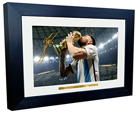 Lionel Messi World Cup Winners 2022 Argentinien Barcelona Leo Autogramm signiert 30,5 x 20,3 cm A4 Foto Fotorahmen Fußball Poster Geschenk