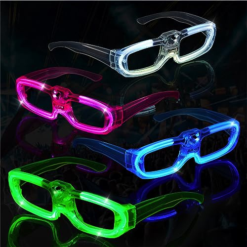 Lot de 8 paires de lunettes de fête néon - Lunettes lumineuses à LED - Lunettes de soleil lumineuses - Lunettes de soleil pour festival des années 80 et 90 - Pour anniversaire, carnaval, festival -