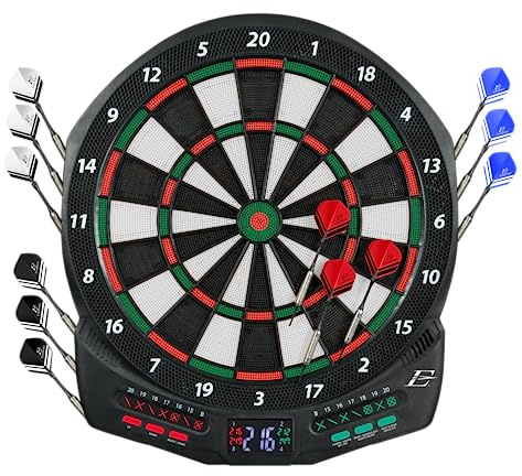 EastPoint Electronic Soft-Tip Dart Board - Red/Black - Dart Boards for Adults with LED Scoring & 30 Games - Soft Tips & Targets for Indoor Play - Complete Kit with 12 Arrows & 100 Replacement Points