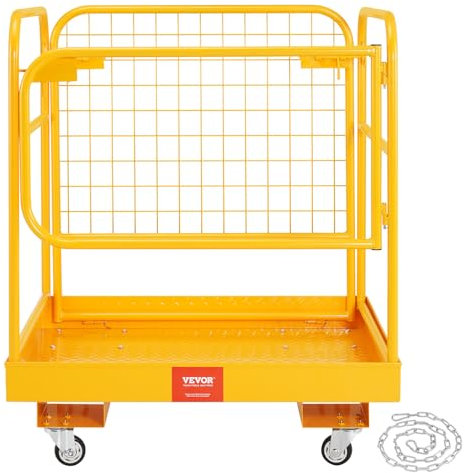 VEVOR Cage de Sécurité Chariots Élévateurs Charge 544 kg Nacelle Plate-forme de Travail Pliable 92x92 cm 1-2 Personnes Roues Pivotantes Verrouillables Trou Drainage Chaîne Sécurité pour Travaux Aérien