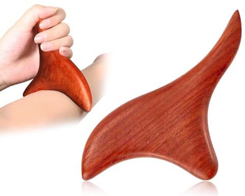 Lhbwhiz Bois de Massage,Masseur de Point de Déclenchement,Aide au Massage,Bâton de Massage Trident,Outil de Bâton de Massage à Gratter,Masseur de Main,Planche Gua Sha,Plaque de Grattage(Rouge)
