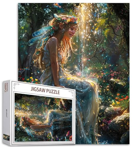 Tucocoo Puzzle 1000 Pieces for Adults, Angel in the Forest, Garden, Painting, Magical, Bright, Fairy, Game, Smile, Girl, Landscape, Art, Wall Decoration, DIY
