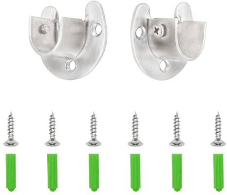 Hocansen 2 Stück Rundrohr Halterung 19mm U-Form Kleiderschrank Stangenhalter 304 Edelstahl Schrankstange Halterung mit 6 Stück Schrauben Stangen Flansch Set for Kleiderschrank, Fenster (FL-K/19mm)