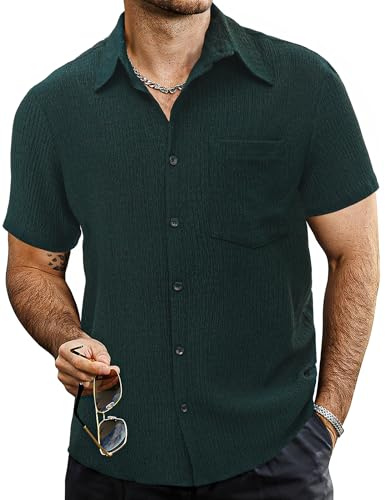VATPAVE Mens Button Down Short Sleeve Shirt Summer Shirts M P Blackgreen