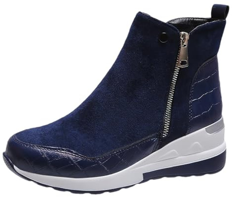 ANUFER Donna Tacco a Zeppa Finta Pelle Scamosciata Stivaletti Doppia Cerniera Laterale Stivaletti da Allenatore SN0707268 Blu Navy EU37