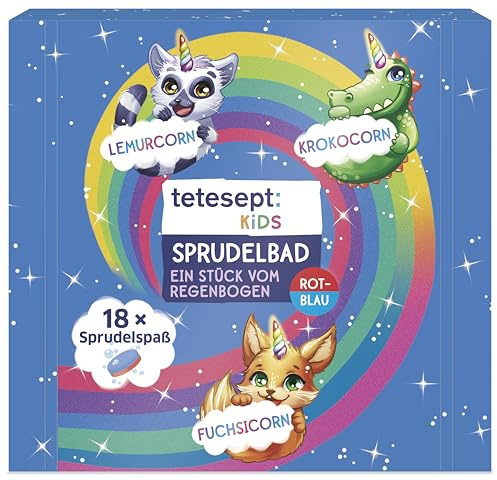 tetesept Bambini Bagno Gommino Arcobaleno 18 x 20 g – Pastiglie bicolori colorano l'acqua viola – Additivo bagno per bambini con emozionante schiuma frizzante