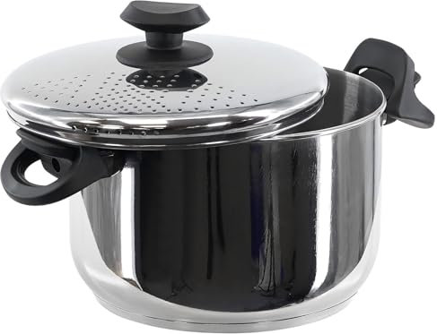 THEGA Grande Marmite avec Couvercle - Marmite en Acier Inoxydable, Marmite À Pâtes À Spaghetti en Acier Inoxydable De 22 Cm, Marmite avec Couvercle De Passoire Verrouillable À Induction