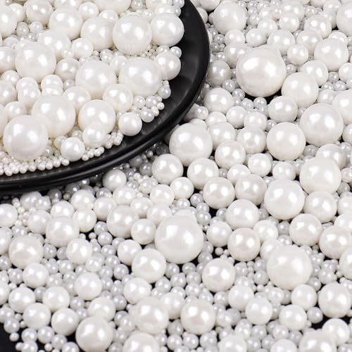Perle Commestibili Bianche per Decorazioni (130g) – Perle di Zucchero in Diverse Dimensioni per Torte, Cupcake e Biscotti – Ideali per Matrimoni, Compleanni, Natale e Halloween