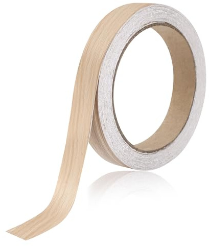18mm x 10m Melamine Edging Tape Real Oak Self-Adhesive Wood Veneer Edging Strip Iron on Trim Pre Glued Edge Banding for Furniture kitchen Worktop Cabinet Desk Shelves Panels Restoration Repair Tape