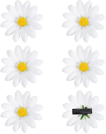 6 stycken tusensköna hårspännen, vita hårklämmor blomma små konstgjorda blommor hårklämmor blommor vit hårklämma flickor hårsmycken söta hårklämmor hårstyling tillbehör tusensköna hårklämma för