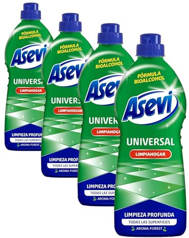 Asevi - Limpiahogar con Bioalcohol Universal - Limpiador para Todo Tipo de Suelos y Superficies - Abrillanta sin Dejar Marcas - Secado Rápido - Aroma Forest Duradero - 1100 ml (Paquete de 4)