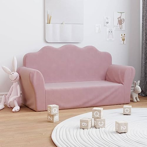 Kaloriko Sofá infantil de 2 plazas rosa suave felpa 94 x 34 x 48 cm con funda extraíble para habitación infantil cómoda para jugar, dormir y relajarse