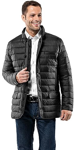 Vincenzo Boretti Chaqueta acolchada en corte de blazer clásico de hombre, cierre de botón y cremallera, bolsillos forrados cálido y muy suave, bolsillos interiores prácticos negro M