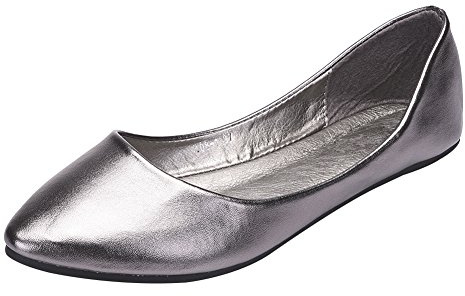 ANUFER Mujer Bailarina Dedo del Pie Puntiagudo Cuero de Microfibra Ponerse Plano Bombas de Vestir Zapatos Gris SN020536 EU38