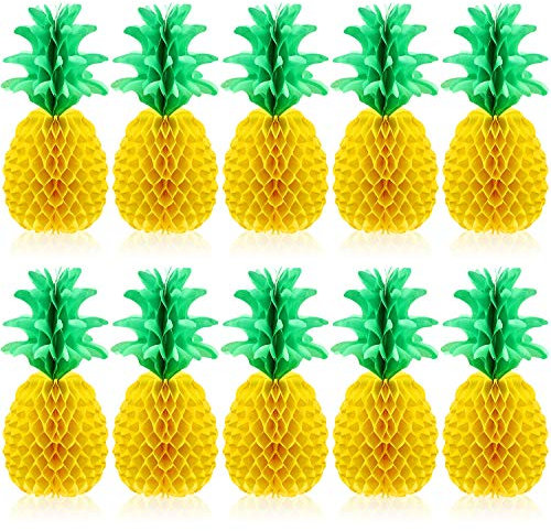 Blulu 10 Packungen 35,6 cm Ananas Wabenaufsatz Seidenpapier Ananas Tischdekoration für Hawaii-Partyzubehör