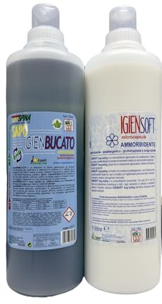 HOME PRO Kit Lavaggio Professionale Completo Igiensoft Ammorbidente Igien Bucato Detersivo Lavatrice Igienizzante Ipoallergenico Profumato Concentrato 1+1l