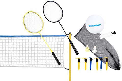 Scatch Volleyball- und Badminton-Set - Federball-Set - mit Netz, Schlägern, Shuttles und Ball - 310 x 168 cm