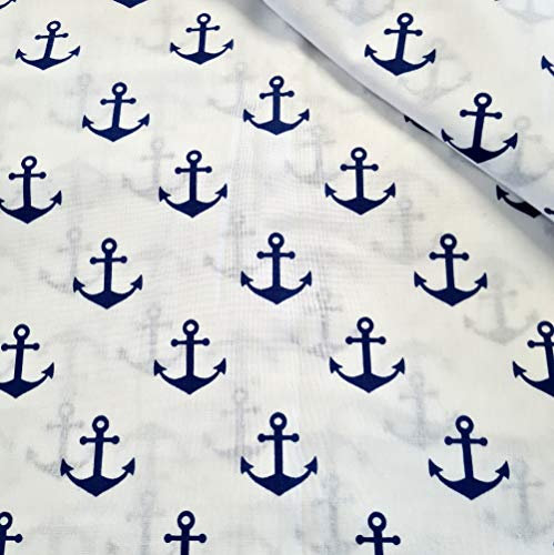 100x160cm Anker 100% Baumwolle Baumwollstoff Kinder Meterware Handwerken Nähen Stoff (Anker Blau auf Weiß, 100x160cm (11,99€/m))