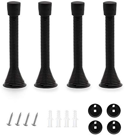 KostaTech 4-teiliger Federtüranschlag, 85 mm Gummiabdeckung Türanschlag dient zum Schutz von Türen und Wänden, Metalltüranschlag wird in Schlafzimmer und Küche verwendet (schwarz)