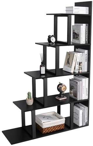 YITAHOME Libreria a 5 Ripiani, Libreria ad Angolo a Scala Autoportante a Forma di L, Espositore Multiuso Moderno in Stile Minimalista per Soggiorno Camera da Letto Corridoio Ufficio, Nero