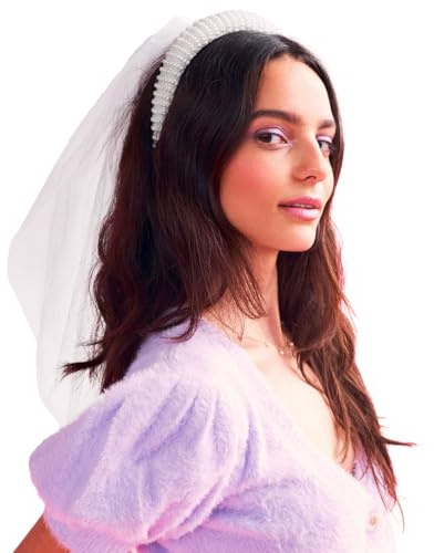 xo, Fetti Bachelorette Party Decorations Pearl Headband with Detachable Veil | White Headpiece Bridal Shower Gift, Bridesmaid Favors
