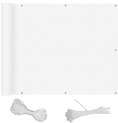Balcony Privacy Screen 0.8x8.5m Fence Screen Garden Screen Sunshade HDPE Weather-Resistant with Eyelets and Cord and Cable Ties Attached for Yard Lawn Pergola Decking Pool Patio, White