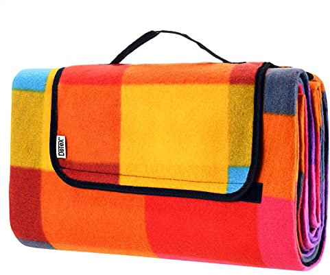 DETEX® Picknickdecke Campingdecke XXL 200x200 cm Wasserdicht Wärmeisoliert Waschbar Fleece Faltbar für 4-6 Personen Garten Stranddecke Pixel
