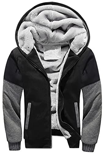 LEZUAN Felpa con Cappuccio Uomo Inverno Caldo Hoodie con Cerniera Integrale Felpe Uomo Manica Lunga Pullover Giacca di Spessore Cappotto in Pile Foderato(Nero Grigio Scuro,M)