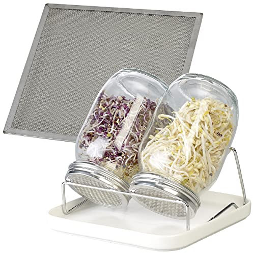 Royal Gardineer Sprossenglas: 2er-Set Keimgläser mit Doppelständer, Kressesieb, Auffangschale, je 1l (Anzuchtgläser, Sprossen-Gläser, Gewächshaus)