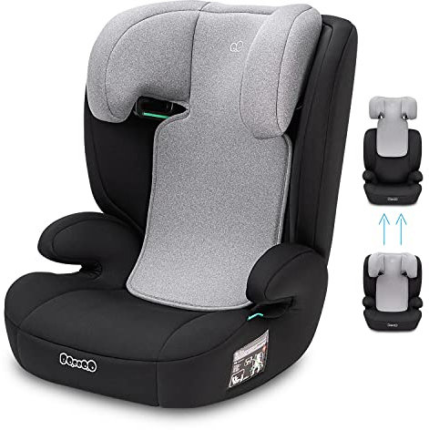 Booboo Safety Oslo – Leicht, sicher & bequem:Kindersitz ohne Isofix (100-150 cm) mit Seitenaufprallschutz, ergonomischer Sitzfläche & verstellbarer Kopfstütze - Black grey