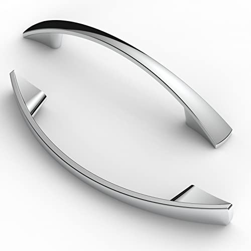 Furniware Pack of 5 Cabinet Pulls, Zinc Alloy Drawer Pulls, Hardware Modern Kitchen Cabinet Door Handles, for Kitchen and Bathroom Cabinets Cupboard, Chrome-96mm(3.8 Inch) Hole Center