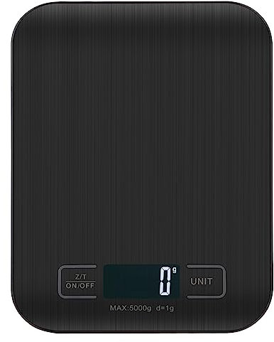 Bilancia Da Cucina Digitale, 5 kg, Bilancia Elettronica In Acciaio Inox, Elegante Bilancia Alimentare Ultra Sottile, Bilancia Elettronica Per Casa e Cucina Con Display Lcd, Funzione Tara (Nero-5kg)