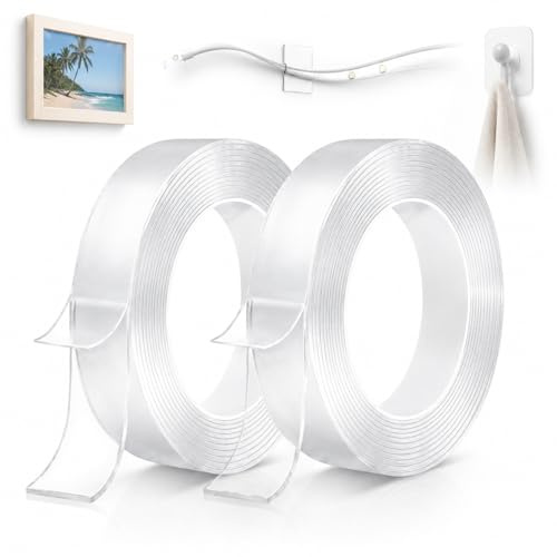 ODLY Double Sided Tape, 6 m x 2 cm x 2 mm Clear Nano Tape, Removable Washable Reusable Gel Adhesive Mounting Tape for Smooth Walls, Carpets, Posters & Photo Frames