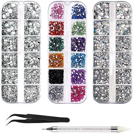 4600 Stück Strasssteine für Nägel, Nagel Glitzersteine 3 Verschiedene Stil Flache Nail Gems Nägel Steine Klein Nagel Steinchen mit Pinzette und Strass Picker Dotting Pen für Nägel/Kleidung/Handwerk