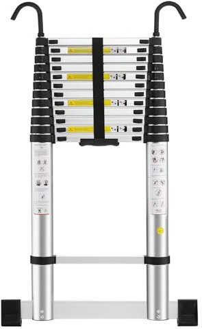 STANEW Échelle Télescopique 5M en Aluminium Bricolage Pliable, Accoudoir Amovible et Barre d'équilibre, Extensible Unique Droite Multi-Fonction Ladder,Charge Maximale 150kg